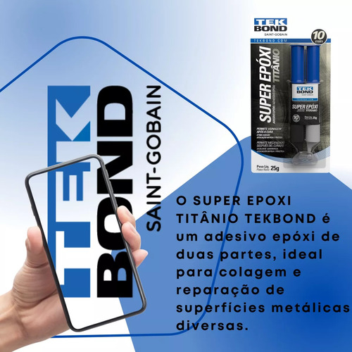 Cola Epox Titanium Aço Aluminio Ferro Cobre Metal Tekbond