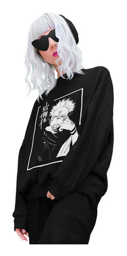 Poleron Polo Ryomen Sukuna Black Jujutsu Kaisen Para  Mujer