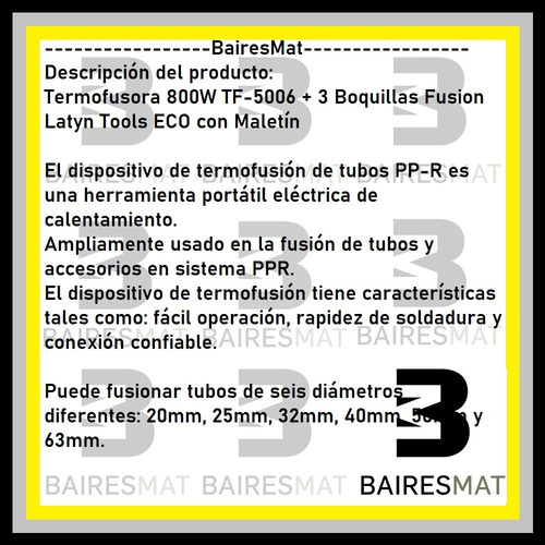 Imagen 3 de 5 de Termofusora Latyn 800w Maletin 3 Boquillas Tipo Aquasystem