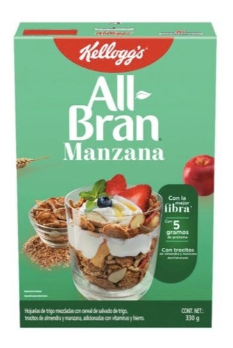 Cereal All Bran Nutri Fibra Manzana Kellogg's 330gr 2pzas D