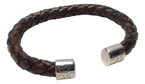 Pulsera Tous Plata Y Piel Marrón Osos Y Flores Original Marrón 18 Cm (Usado)