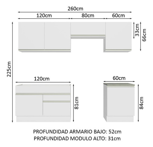 Cocina Integral Completa Modular Madesa Glamy 260cm Color Blanco