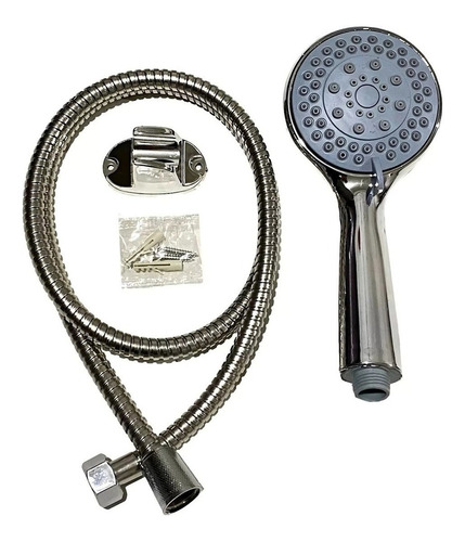 Kit De Ducha Teléfono Manguera Soporte Cromado Color Plateado/gris