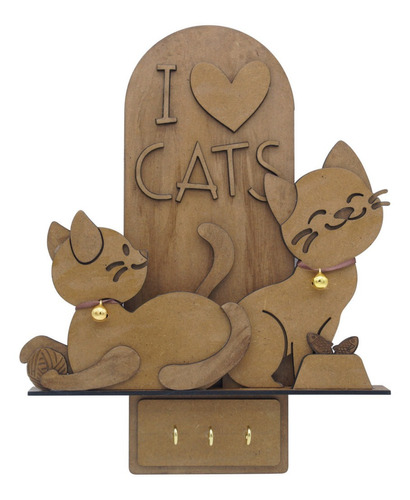 Portallaves De Madera - Diseño I Love Cats