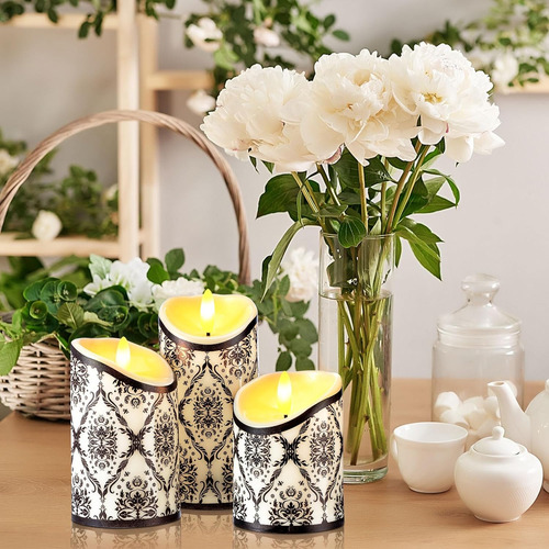 3 Piezas Velas Sin Llama En Blanco Y Negro Velas Con Pilas I