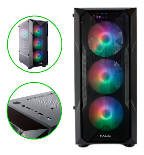 Case Gamer Halion Stucka Cr11 Negro 500w Malla 4x Rainbow