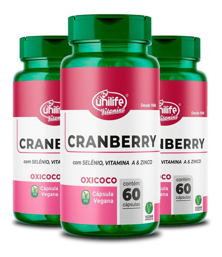 Kit 3 Cranberry 60 Cápsulas Unilife Sabor Sem Sabor