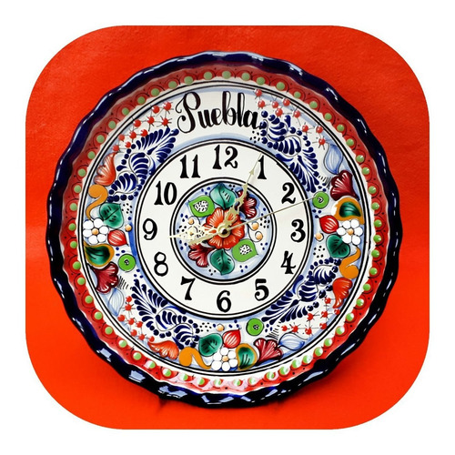 Imagen 1 de 2 de Reloj De Talavera Poblana 30 Cm Redondo Color Con Puebla