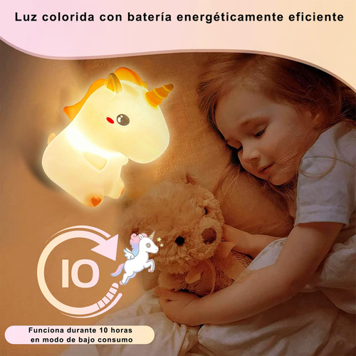 Luz Nocturna Unicornio Multicolor Táctil Recargable Usb