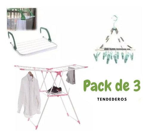 Pack 3 Tendederos Plegables - Grande Rosa Ventana-interiores