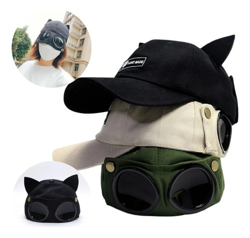 Gorra Con Orejas Y Lentes Cómoda Deportes Al Aire Libre 1pz