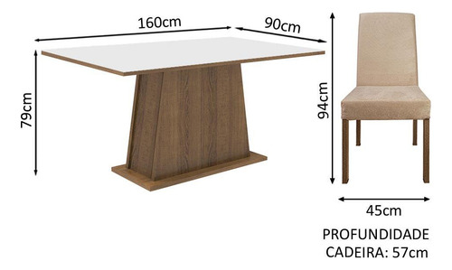 Sala Jantar Luciana Madesa Mesa Tampo Madeira 6 Cadeiras Rbi Cor Rustic/Branco/Imperial