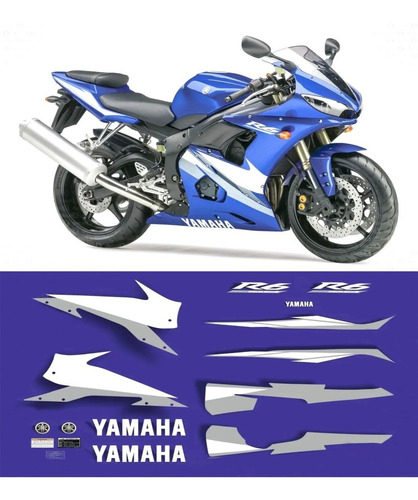 Kit Adesivos Yamaha Yzf R6 2005 Azul Etiqueta Emblema R605az Cor ADESIVO EMBLEMA R6 2005 Azul