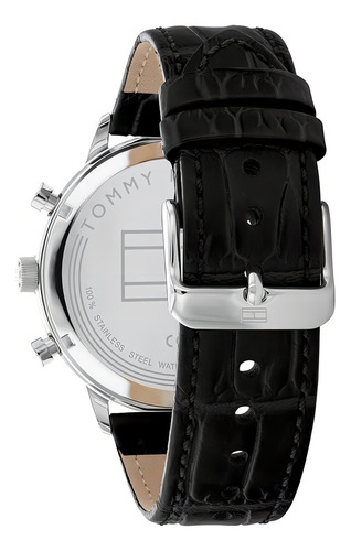 Reloj Tommy Hilfiger Para Hombre De Cuero 1791985 Color de la malla Negro Color del bisel Plateado Color del fondo Verde