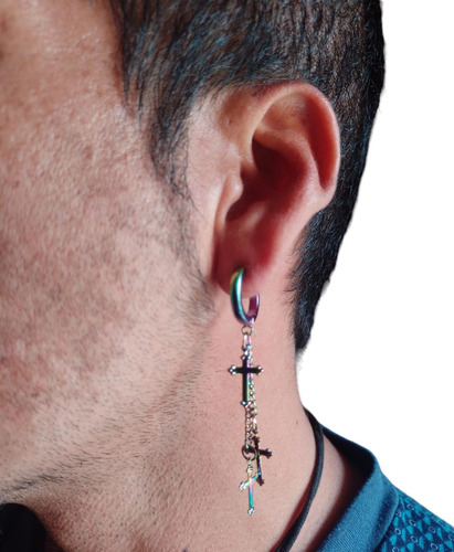 Arete Piercing Acero Unisex Hombre Mujer Cruces Cadenas Moda