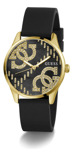 Reloj Mujer Guess Steel Dorado Silicona. Correa Negro