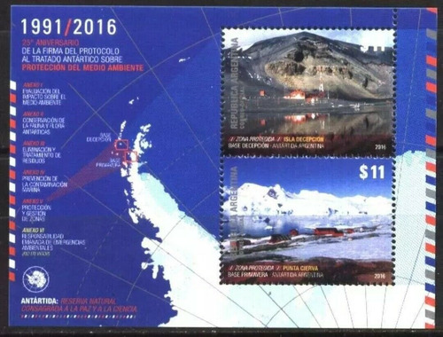 2016 25° Aniversario Tratado Antártico -  Argentina Mnh