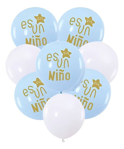 Set De Globos Es Un Niño Azul Y Blanco 7pcs 30cm Baby Shower