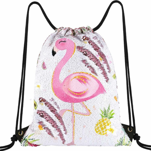 Mochila Cordon Flamenco Lentejuela  Sirena Rosa 14 X 18  M