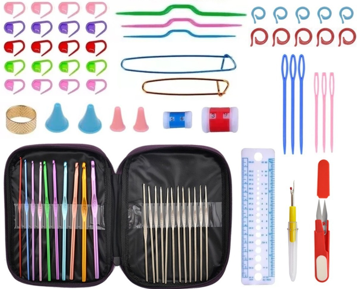 Set Crochet 74 Pcs Palillos Accesorios De Tejer Con Estuche