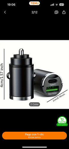 Cargador Para Auto Usb + Tipo C De Carga Rapida.