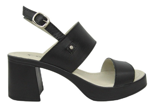 Sandalias Tira Doble Cuero Negro Platino Mujer 35 Al 40