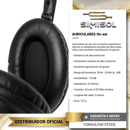 Imagen 2 de 6 de Auricular Cerrado Stagg Shp3000h Grabacion Monitoreo Dj