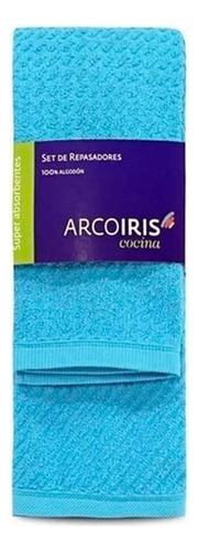 Repasadores En Set Arco Iris Pack De 2 100% Algodon 44x70cm Color Celeste Liso