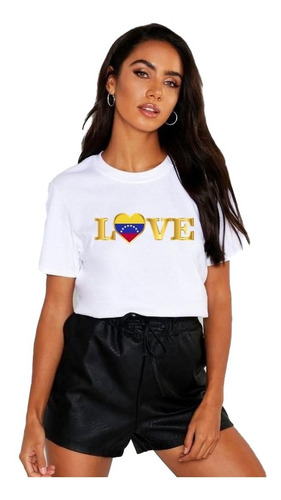 Polera Dama Estampada 100%algodon Letras Love Venezuela
