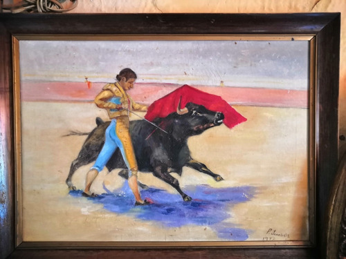 Pintura Antigua Al Óleo De La Tauromaquia