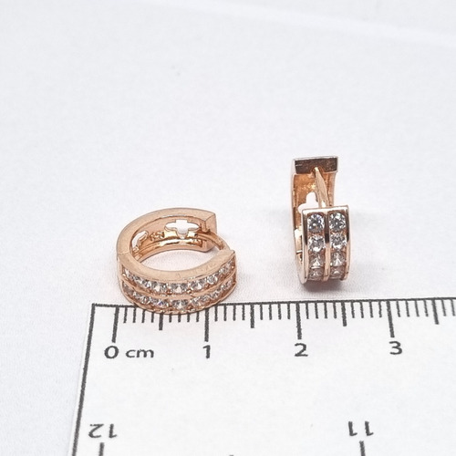 Imagen 6 de 7 de Aros Plata Rose Rodinada Argolla Micro Pave 15 Mm 3,6 Grs