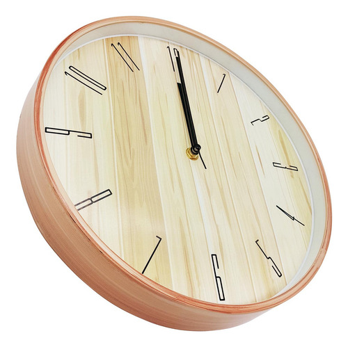 Reloj De Pared, Analógico 30 Cm, Diámetro - 13064 Estructura Beige Fondo Símil Madera