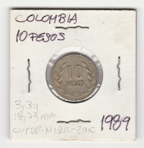 Moneda Colombia 10 Pesos 1989 Vf+