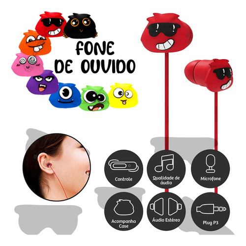 Fone De Ouvido Para Crianças In-ear Confortável Com Fio P3 Cor Vermelho
