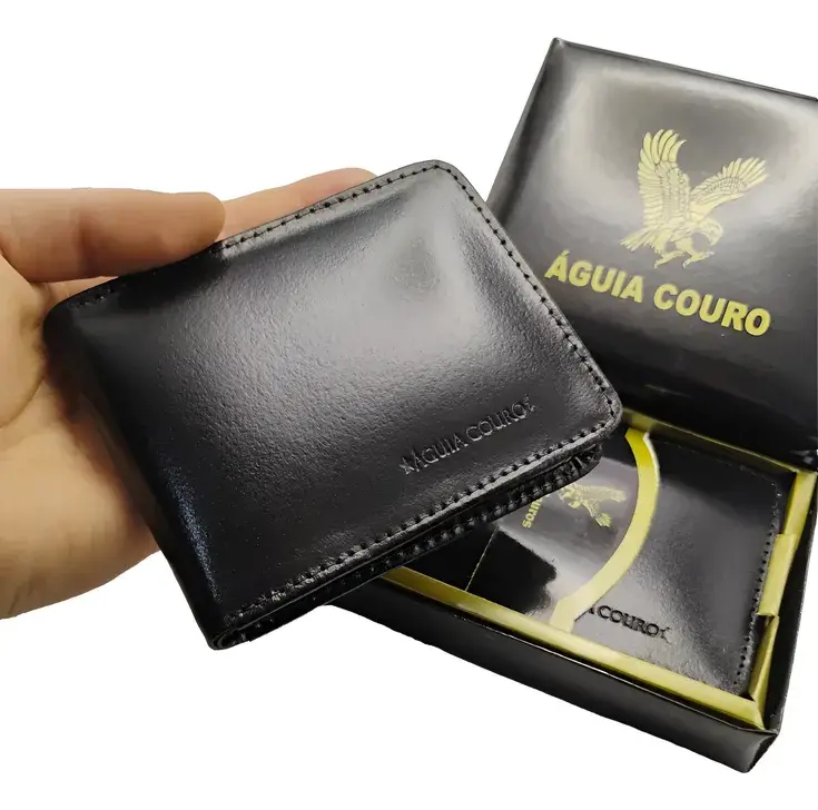 Carteira Masculina 100% Couro Legítimo Porta Cartões Documentos Moedas com Zíper + Caixa Presente