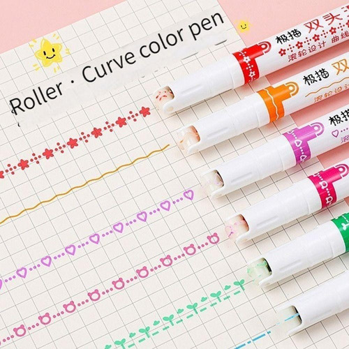 Canetas Coloridas Fine Carimbo Roller Papelaria Fofa 6unid