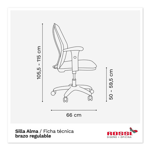 Imagen 10 de 10 de Silla De Oficina Alma Ergonómica Brazos Regulables Rossi