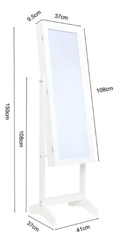 Espejo Rectangular Joyero De Pie 150 X 41 X 37cm Blanco Blanco