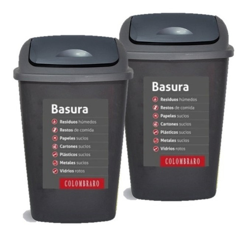 2 Tachos De Residuos/ Basura 12 Lts T/rebatible Colombraro