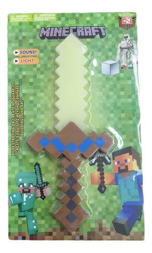 Imagem 2 de 2 de Cartela Espada Minecraft Som/luz Marrom 37cm 9272