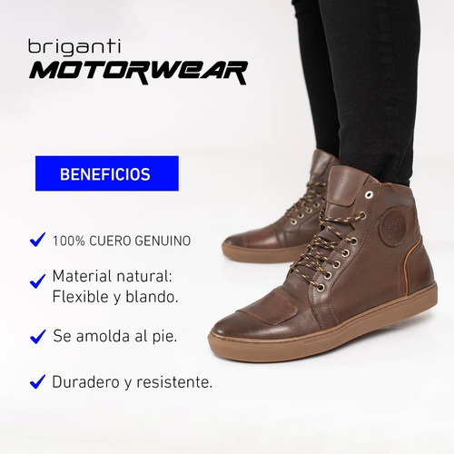 Imagen 7 de 10 de Bota Hombre Cuero Moto Borcego Reforzado Briganti Bgt Driver