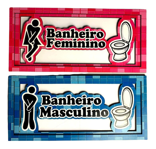 2 Placas Para Porta Banheiro Ele Ela Sobreposta C/moldura