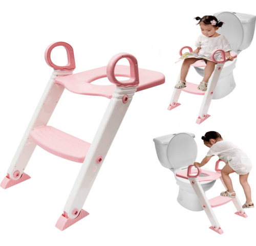  Assento Redutor Infantil Com Escada Para Vaso Sanitário Cor Rosa Liso