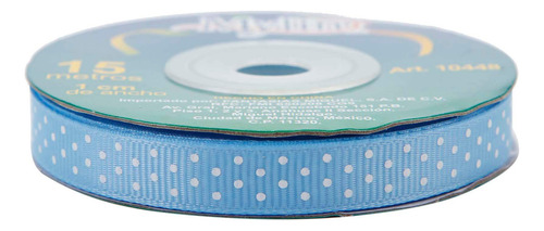 Rollo Liston Popotillo Azul Claro Puntos 10mmx15m Mylin 1pz