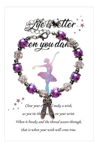 Pulsera De Baile Lemua Para Niñas, Pulsera De Perlas Moradas