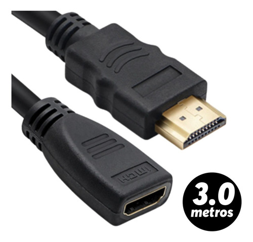 Cabo Extensor HDMI Macho para Fêmea 3 Metros 4K Full HD 1080p Blindado Alta Velocidade Áudio e Vídeo Compatível com TV, Notebook, Projetor, Receptor e Console
