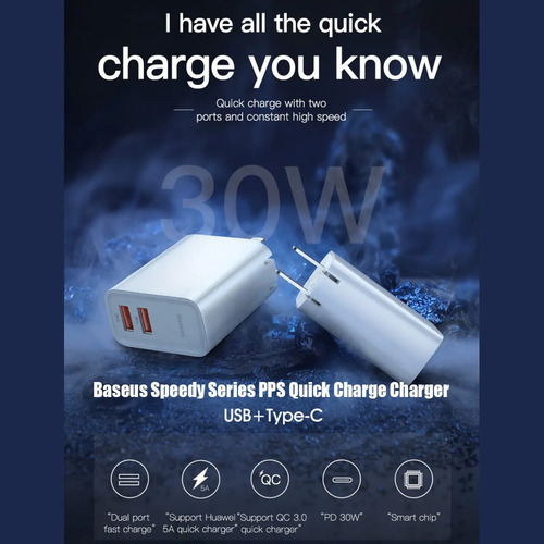 Baseus Usb C Cargador 30w Pd Cargador De Carga Rápida Tipo C