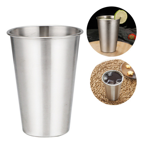 4 Copos Inox Com Borda Grande + Pequeno Copão Inoxidável