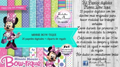 Papeles Fondos Digitales Minnie Bow-tique Kit Imprimible