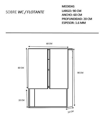 Mueble Gabinete De Almacenamiento Para Inodoro Flotante Color Wengue
